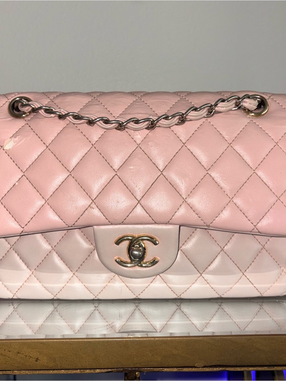 WORN* CC Medium Baby Pink Quilted Double Flap Chain Bag